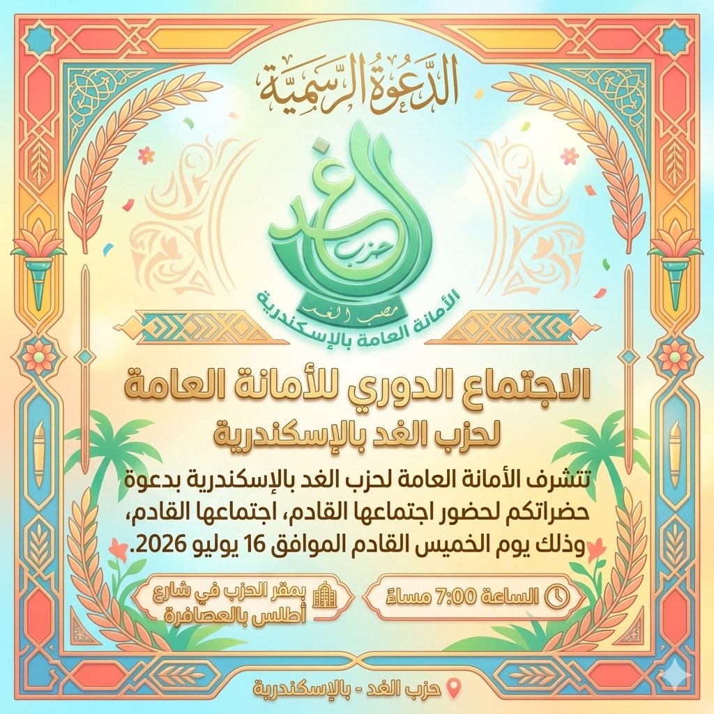 دعوة لحضور الاجتماع القادم الخميس 16 يوليو